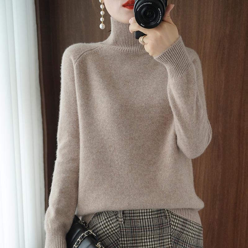 

Women s Loose Knit Pullover Sweater - High Collar, Solid Color, Autumn/Winter Korean Style L
