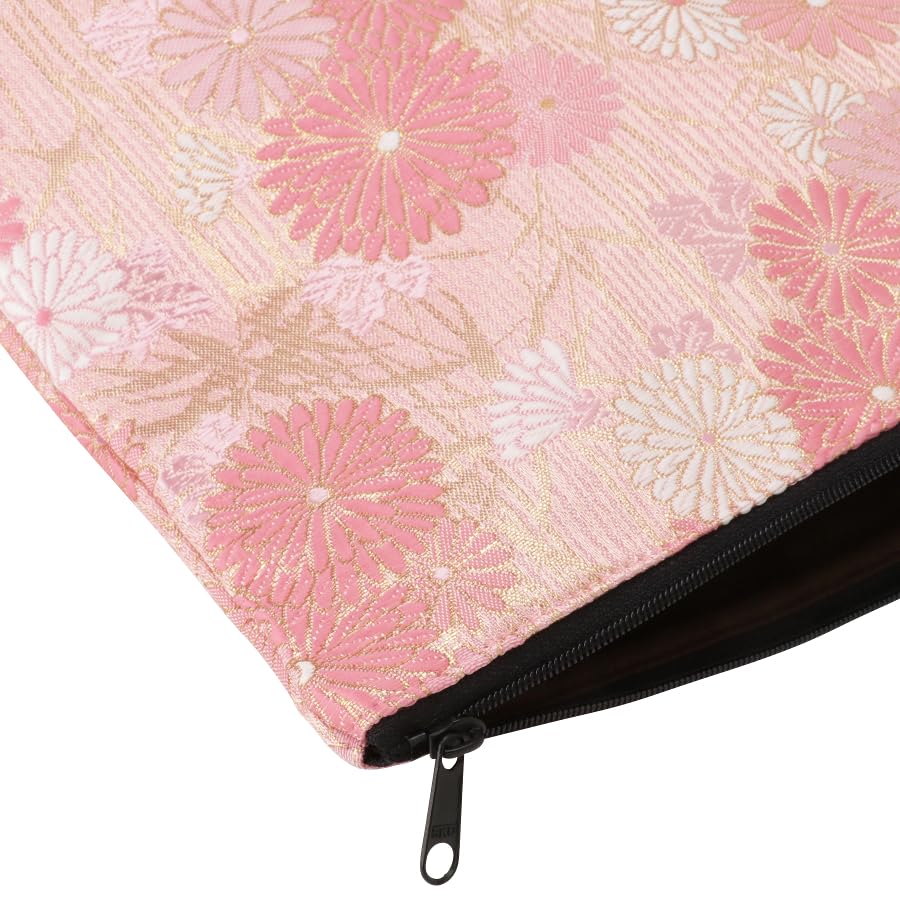 Senshishuin Nishijin Brocade Stamp Book Case and Chrysanthemum LL Size Pouch/Shrine (Lined) - Peach, Sasagi, Design,