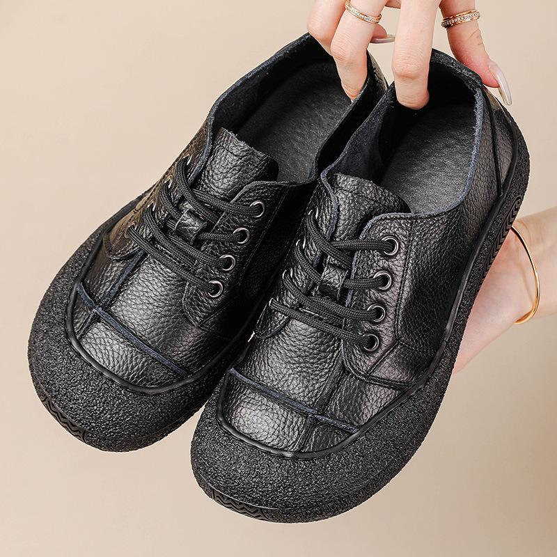Retro oxford sneaker woman cow leather shoes for women 2025 vintage lace up leather sport shoes soft flat moccasins