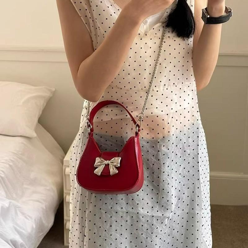 Mini Bow Knot Handbag Women Chic Crossbody Chain Bag Trendy Small PU Shoulder With Magnet