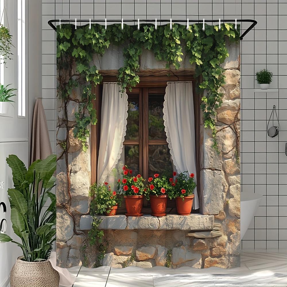 Bring Nature Indoors with this Waterproof Shower Curtain Featuring a Rustic Window Scene for Aesthetic Appeal W90XH180cm