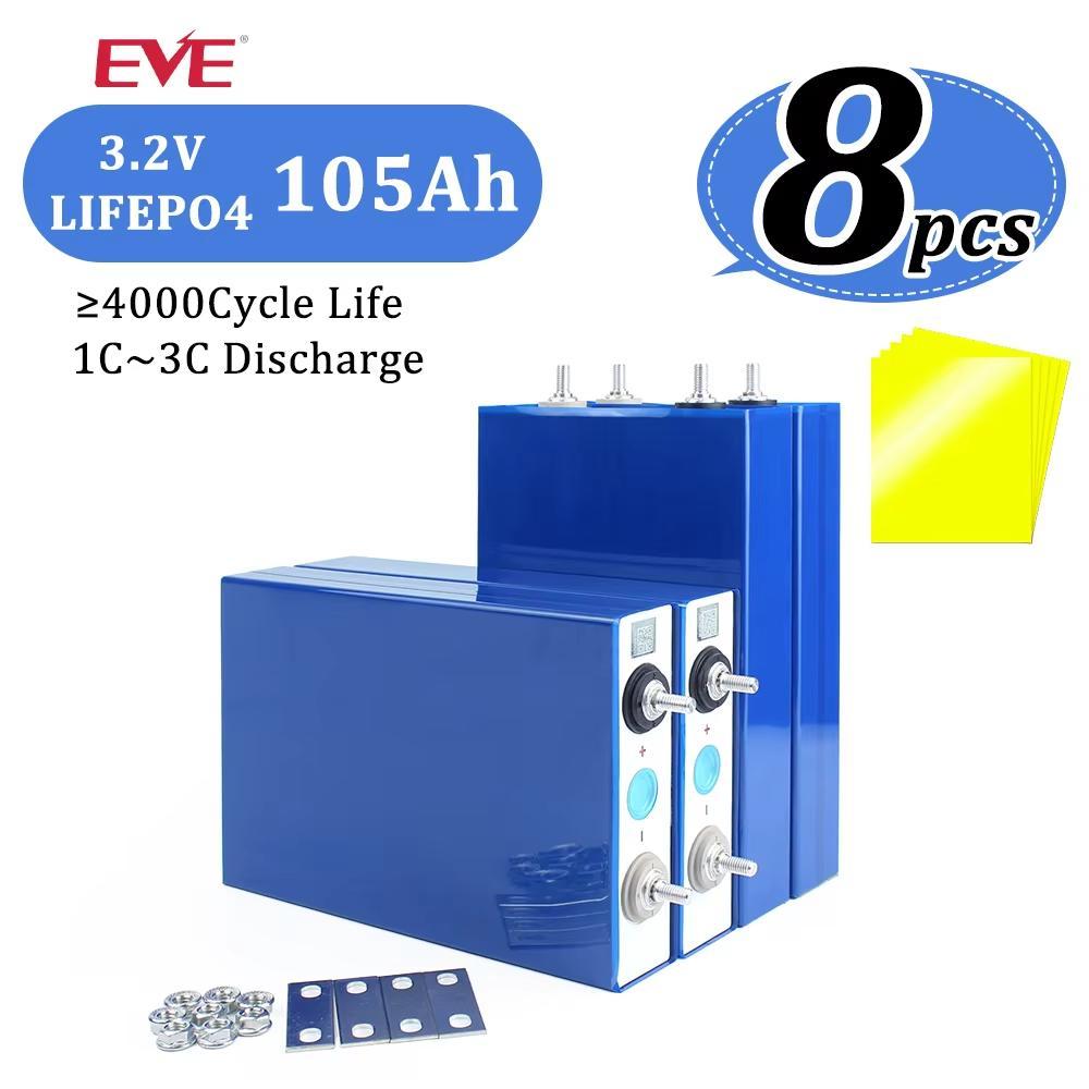 LifePo4-Batterie lädt in Lithiumeisenphosphat, 3,2 V, 105 Ah, 12 V Prismenbatterie für DIY-Solarspeicher, Wohnmobil, LKW