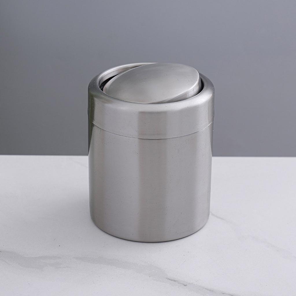 Stainless Steel Trash Can Small Countertop Trash Can 1.5L Trash Bin With/Without Swing Lid Tabletop Waste Bin for Office