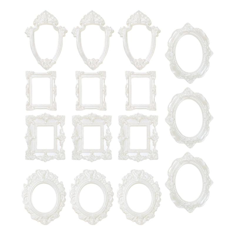 Assorted 15Pcs Resin Miniature Photo Frame with Intricate Floral Carvings Ideal for Artistic DIY Creation Home Decors