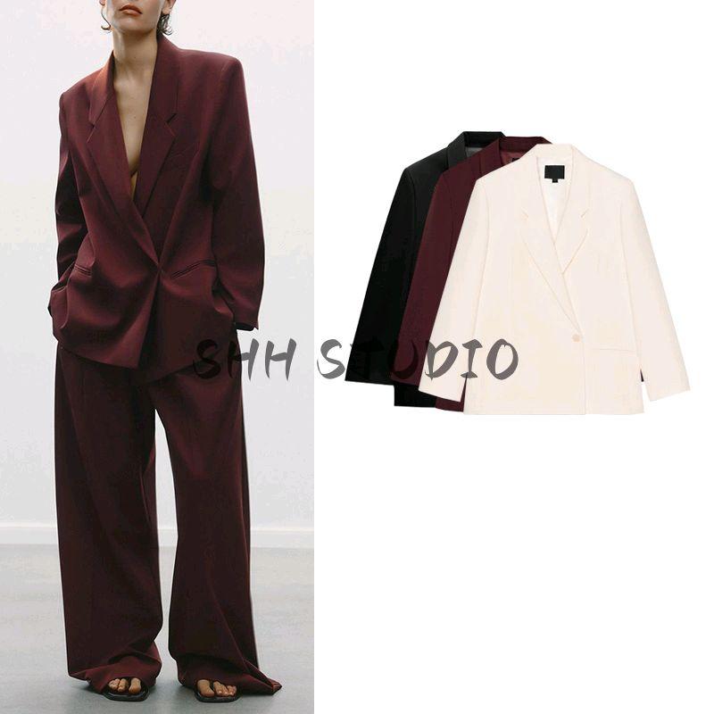 Spring Lapel Long Sleeves Double Breasted Loose Casual Suit Jacket 2010719 2010729 2010738