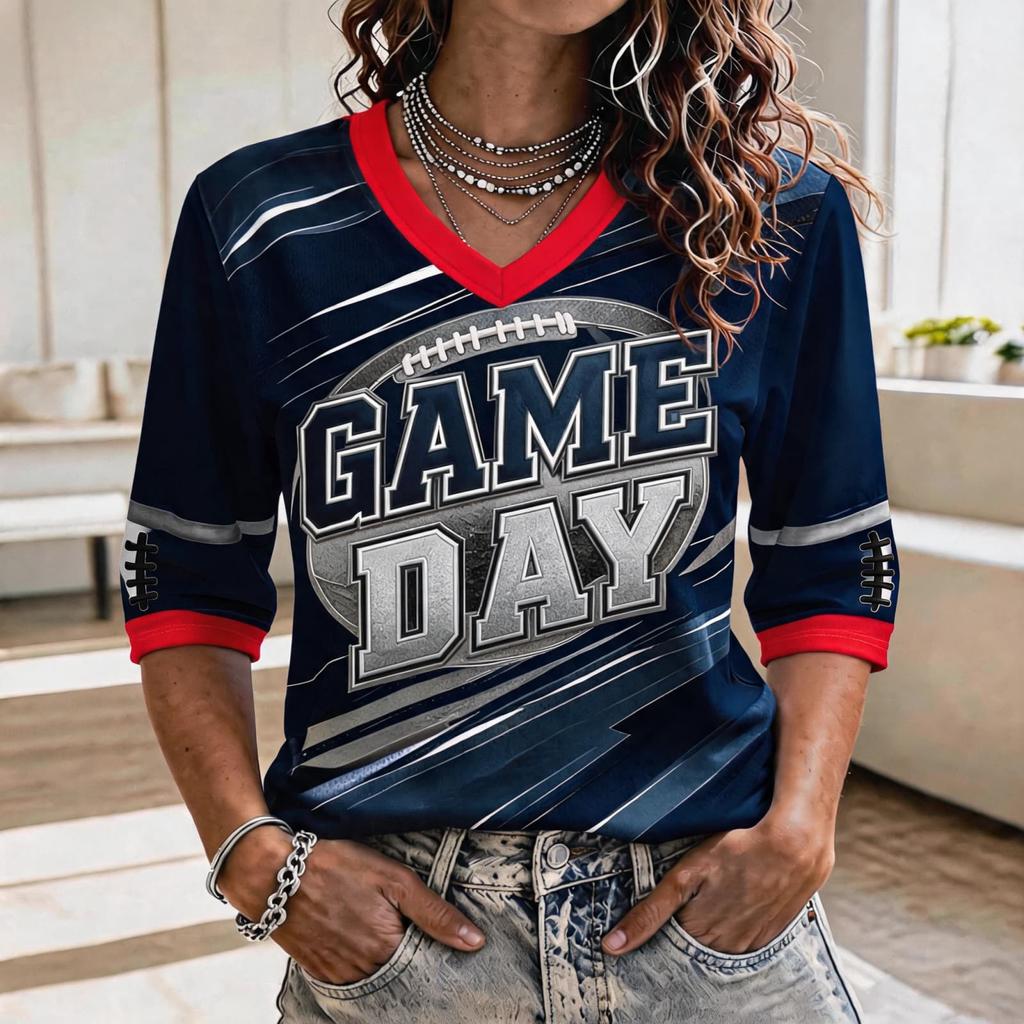 Camiseta de Fan de Fútbol para Mujer de Manga Tres Cuartos para Animación Diurna y Apoyo en el Estadio