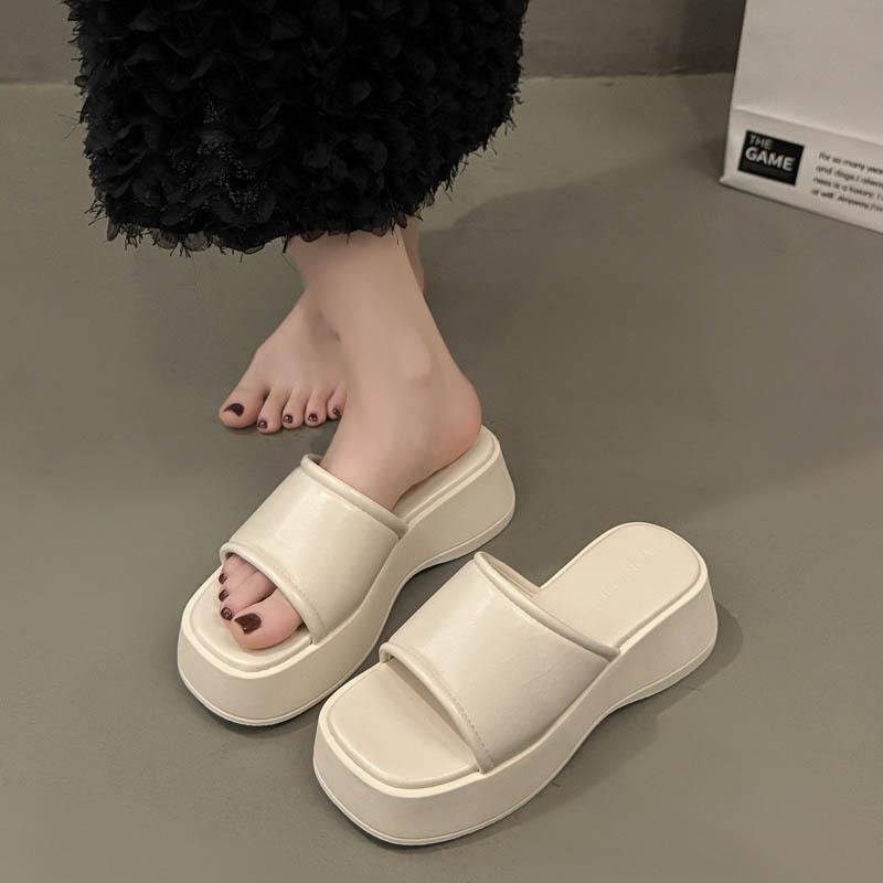 Sandals new women's sandals muffin thick-soled lazy women's shoes one word summer outer wear slippers one pedal