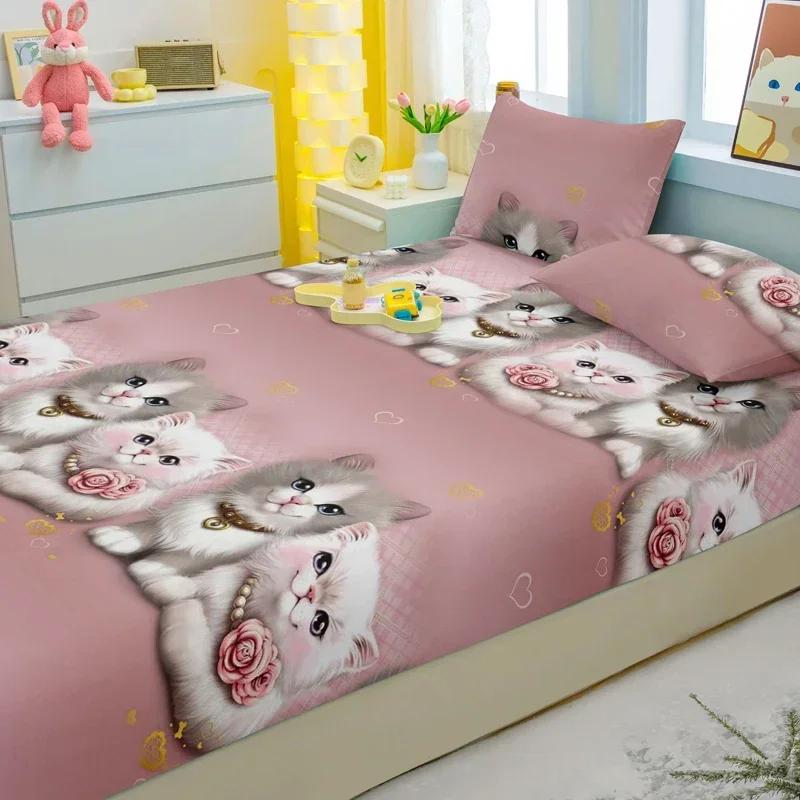 1 Cartoon Fun Animal Printed Matte Fitted Sheet, Bedroom Printed Bed Cover, Bedding (Excluding Pillowcases)