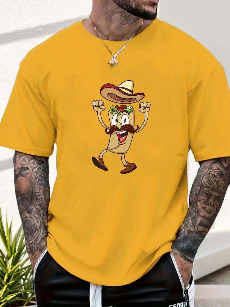Pánské letní tričko s grafickým potiskem tacos, krátký rukáv, pro každodenní nošení, s potiskem tančícího tacos
