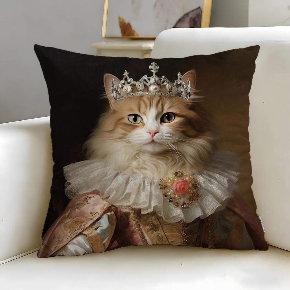 classic theme Renaissance Royal Cat Cushion Cover Soft EasyWash Pillow Case Versatile for Couch Bed Travel and Office