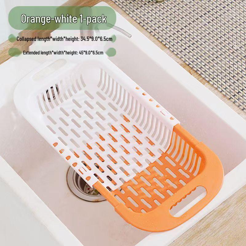 Retractable Kitchen Sink Rack: Multi-Function Vegetable Bowl, Dish, & Chopstick Holder for Storage & Draining белый/оранжево-красный