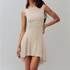 Women's Slim Fit Off Shoulder Sleeveless Solid Ruched High Low Hem Mini Cocktail Dress