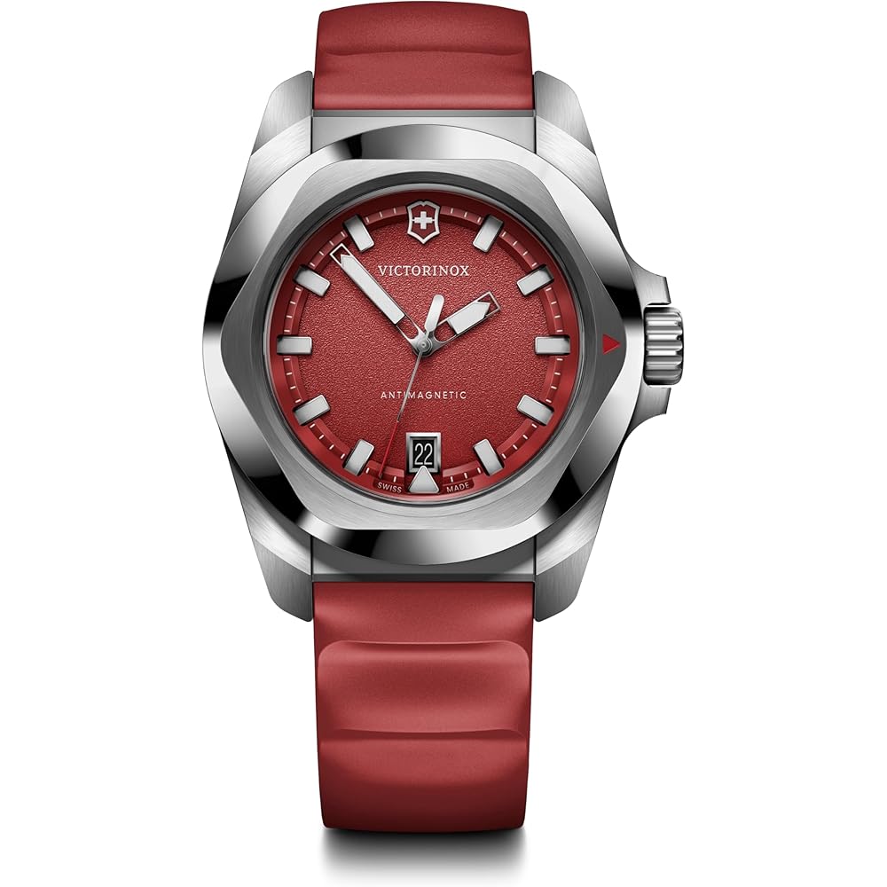 

VICTORINOX I.N.O.X. Men s Quartz Watch, 41mm, Red Dial, Red Rubber Strap, Stainless Steel Analog, 200m Water Resistant, Shock Resistant, Antimagnetic,