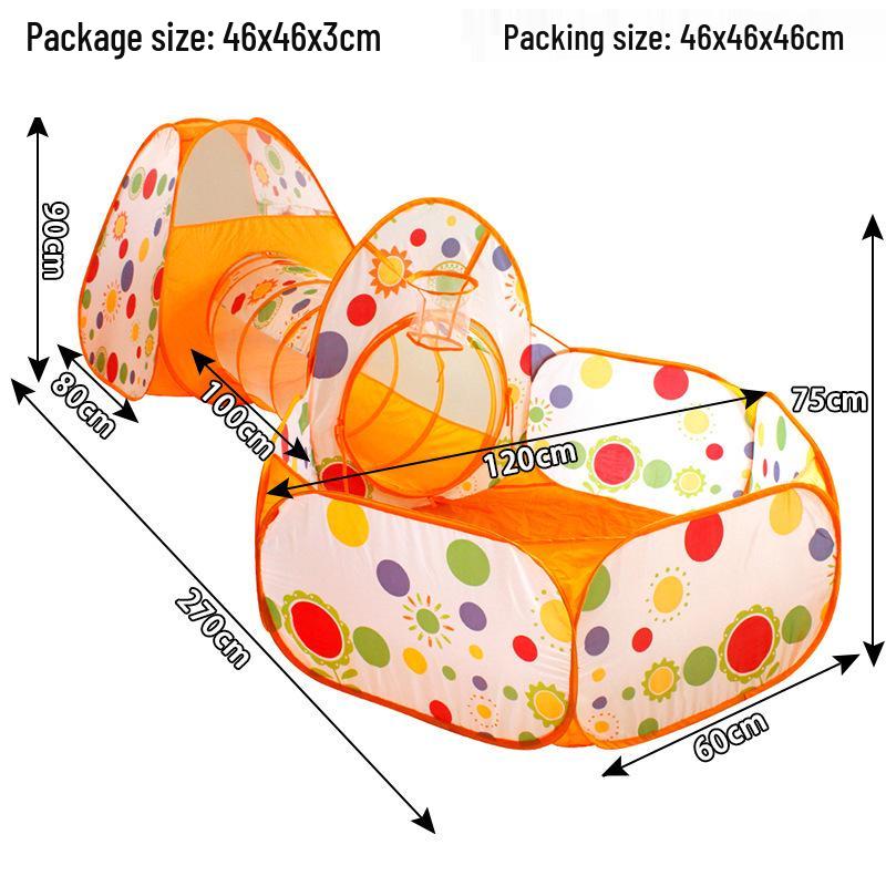 Extra Large 3-in-1 Kids' Tent with Crawl Tunnel and Basketball Pool (Indoor, Foldable)