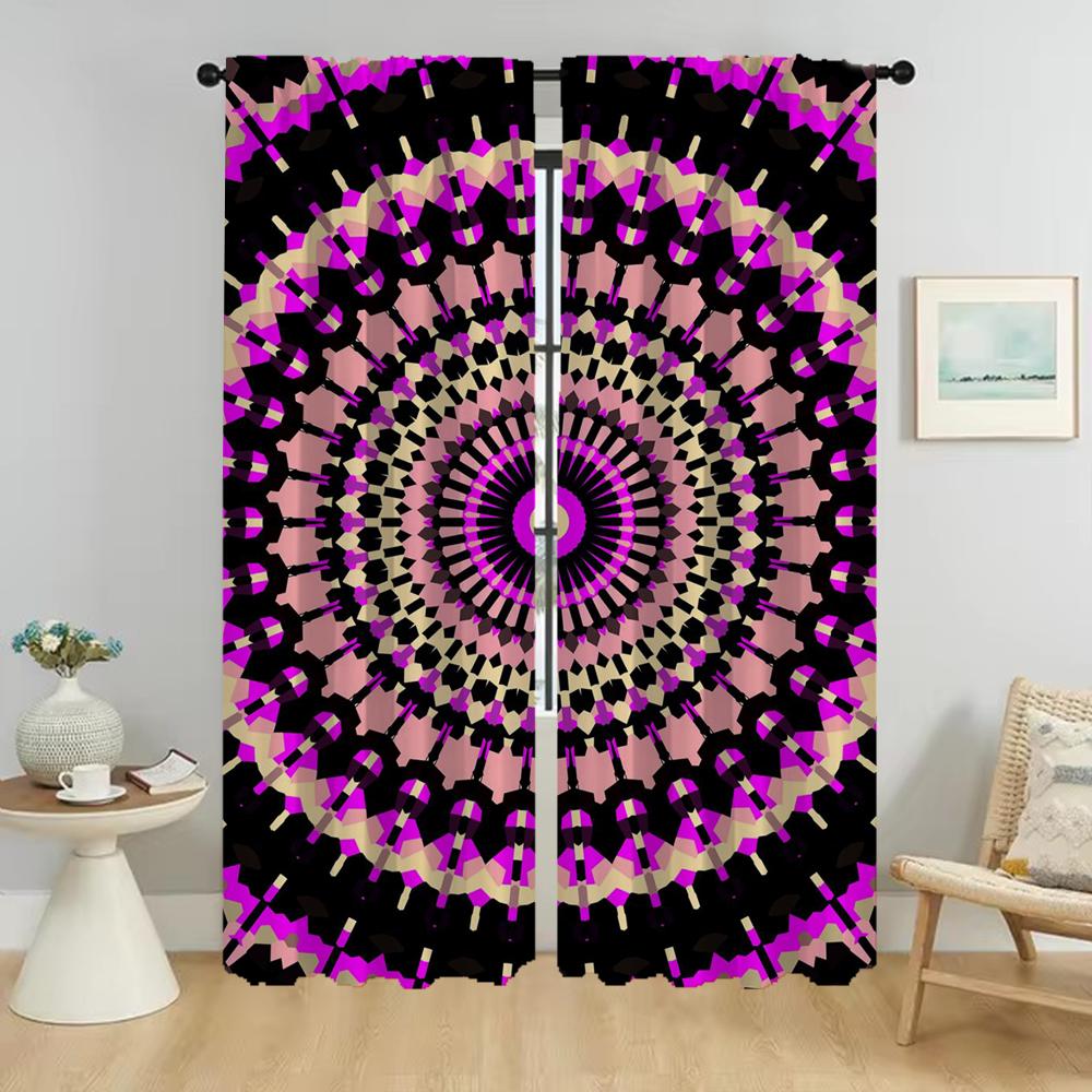 Trippy Vibrant Mandalas Kitchen Curtains for Living Room Window Curtain Tulle for Bedroom Home Interior Curtains 2 Pieces Shades