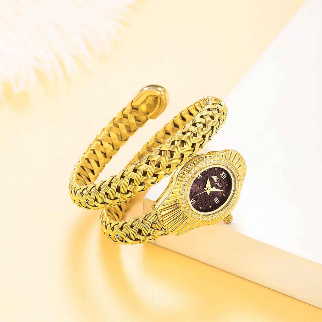 Fashion Women Snake Shape Quartz Watches Weave Design Steel Strap Luxury Rhinestone Dial Wristwatch Girls Clock Reloj Mujer