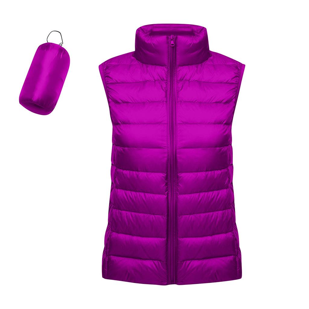 Women's Lightweight Down Jacket, Solid Color, Stand Up Collar, Down Vest With Pockets