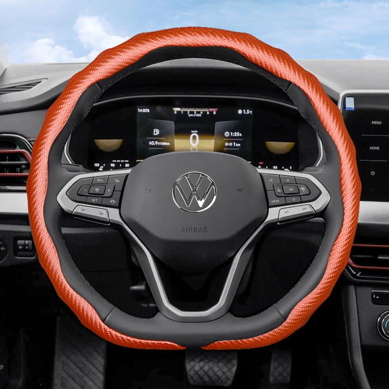 Suitable for Volkswagen Carbon Fiber Texture Steering Wheel Cover Snap-On Wave-Shaped Protective Shell Golf Passat Polo Jetta Tiguan T-Roc Atlas