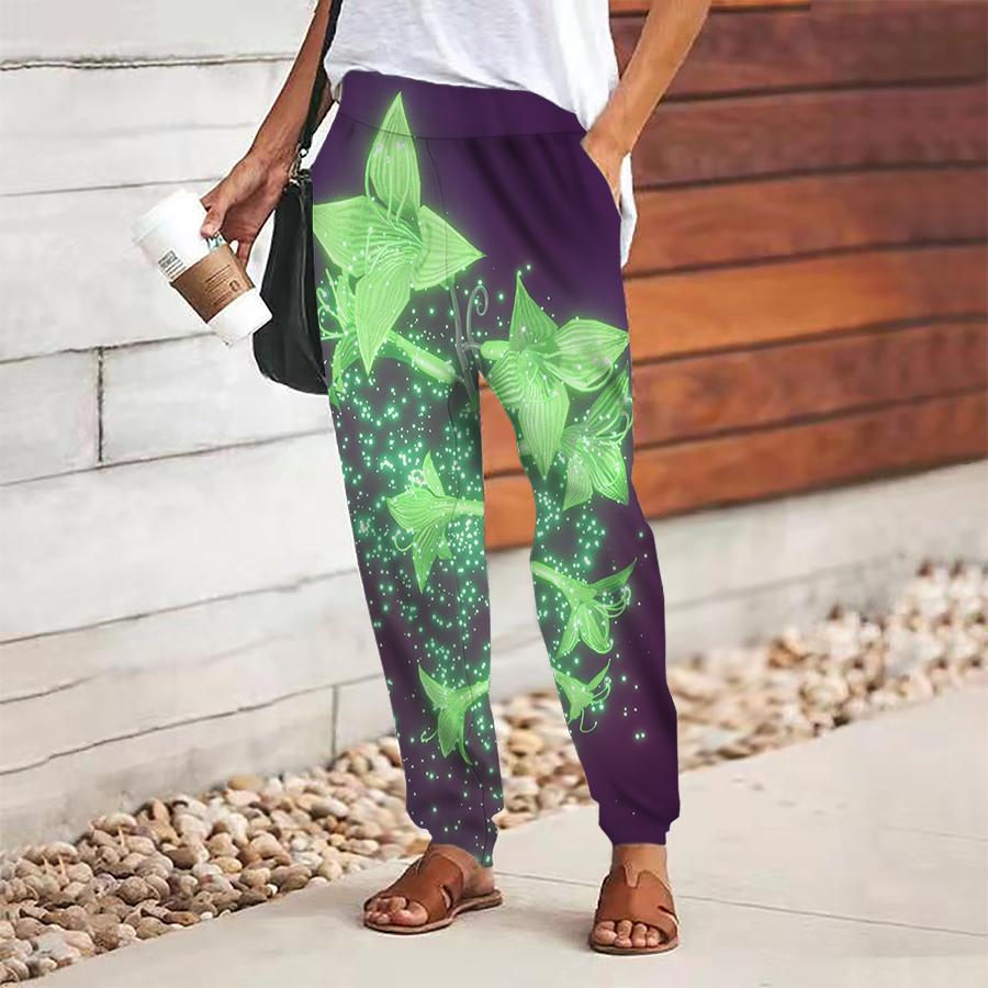

Женские брюки с принтом бабочек, на шнуровке, с эластичной талией, свободные, повседневные длинные брюки, брюки с карманами 8XL зелёный