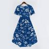 Women's Casual V Neck Short Sleeve Floral Print Dress Midi Length Lightweight Summer Dress with Elastic Waist and Flared Skirt