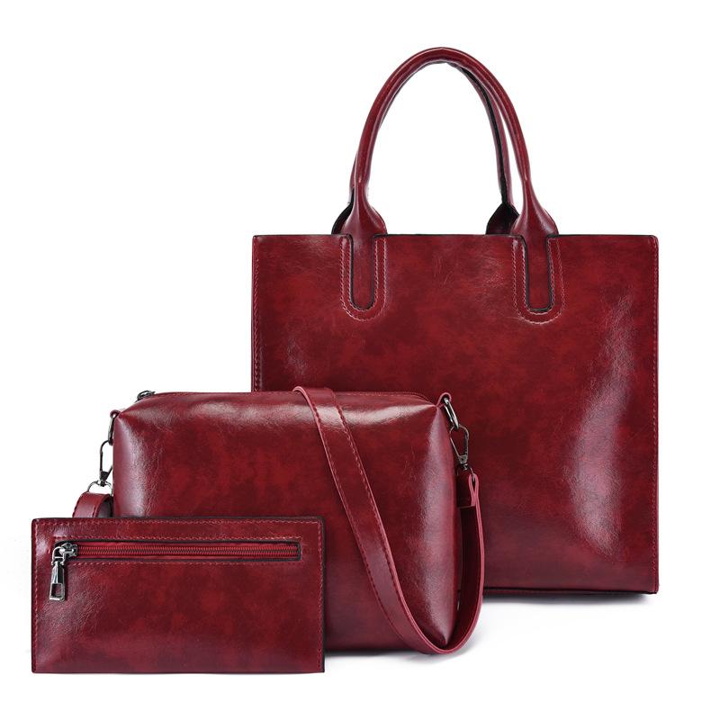 New Fashion Personalized Shoulder Handbag Oil Wax Leather Messenger Bag Fashion Mother and Child Three-piece Set