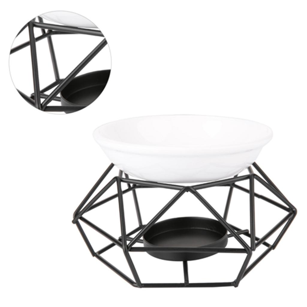 Geometric Iron Ceramic Essential Oil Aroma Burner Candle Holder Home Office Decoration