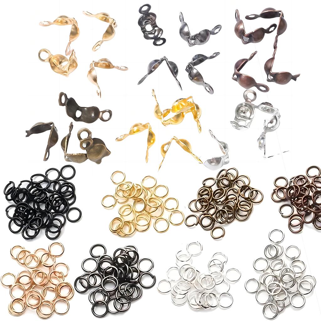 100pcs Double Hook/open Jump Ring Opening Bead Tip Knot Cap Silver Flip Cap Crimping End Cap End Cap Terminator Clamp End Tip for Jewelry Making