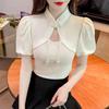 Tshirt Women Summer Bubble Sleeve Hollow Out With Embroidery For Casual Wear