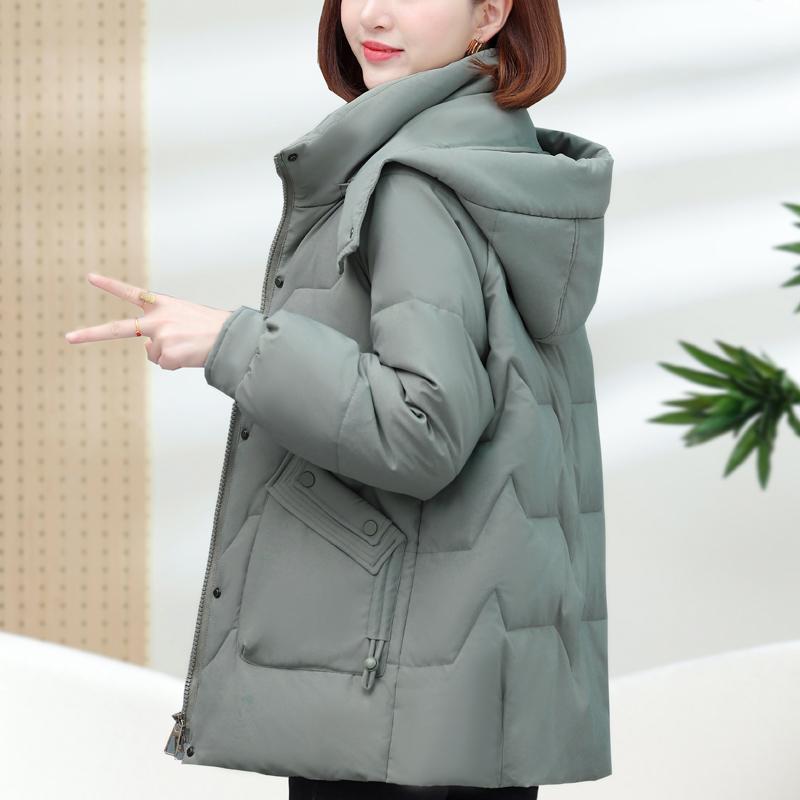 Dampuffjackor Vinter Vintage Korta Parkas Med Huva Plus Size Eleganta Tjocka Varma Dunrockar Kvinna Ytterkläder