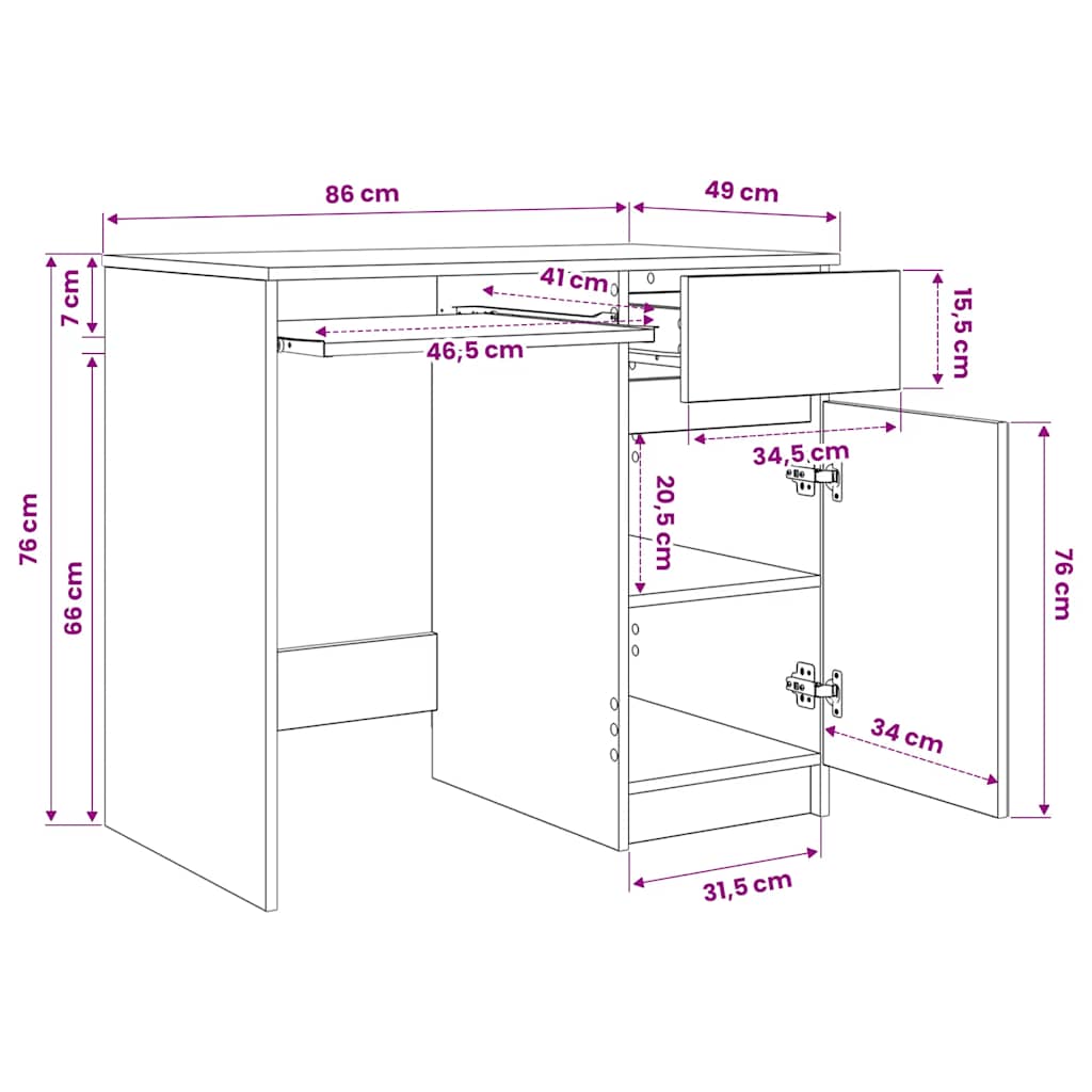 Artisan Oak Desk 86 x 49 x 76 cm Particleboard