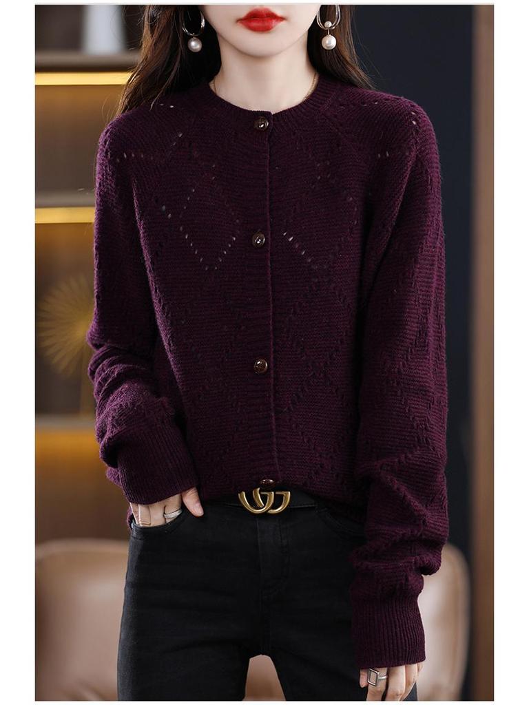 Damen Kaschmirwolle Strickjacke - Gestrickter Rundhals-Pullover für Herbst/Winter Mode