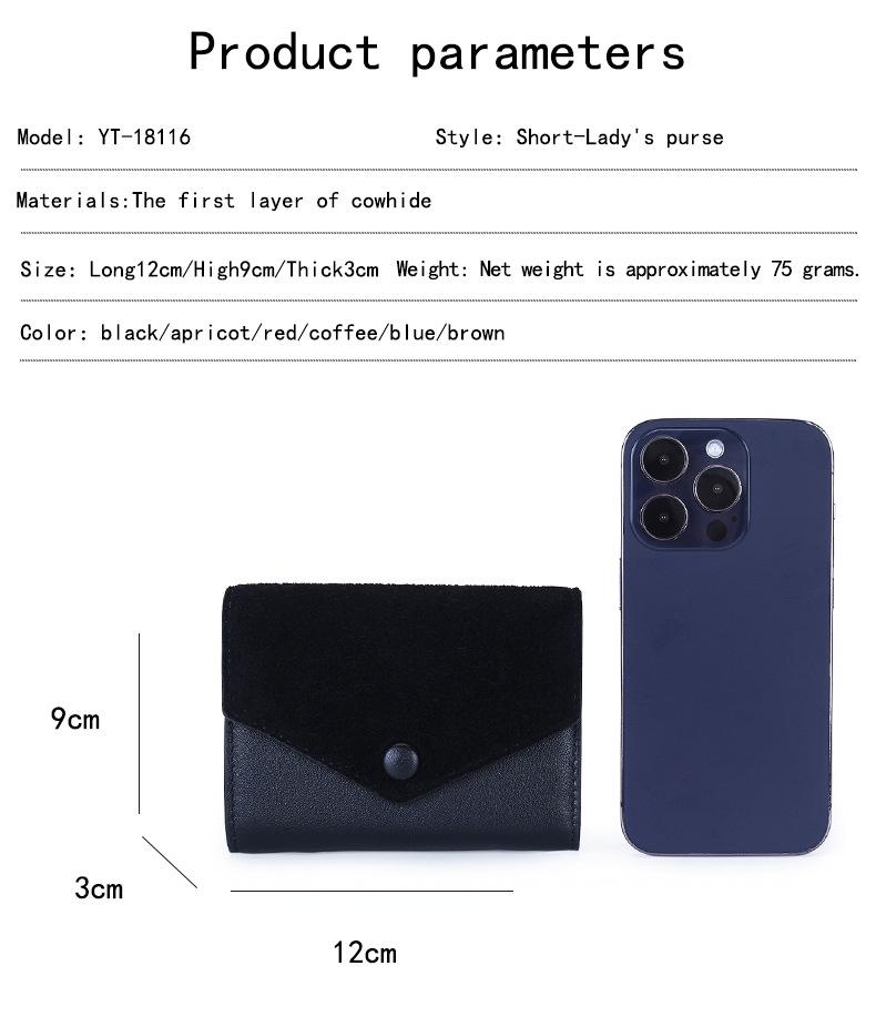 Fashion Envelope Leather Trifold Wallet - Snap Button Card Organizer with Zipper Pocket, Elegant Short Clutch for Women