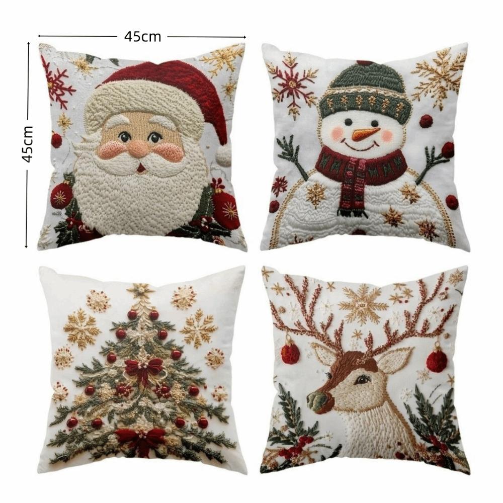 New Christmas Throw Pillow Covers Non-Real Embroidery 45x45 Festive Pillowcase Santa Claus Snowman Pillow Case Party Decor