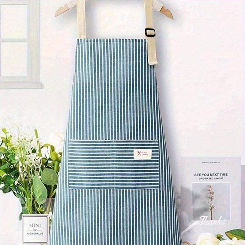 

1 шт. Регулируемый красочный полосатый фартук для мужчин и женщин, простой кухонный фартук с карманами для шеф-повара, официанта, кухонный фартук для готовки, барбекю one-size синий