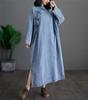 ZHENGTU Cheongsam Denim Long Sleeve Tunic Maxi Dress with Chinese Sizes Women's Dress, Dress, Ethnic, Figure-Flattering, Slit, Style, Retro,