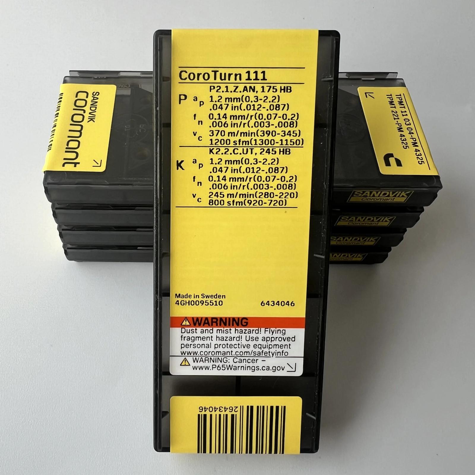 

SANDVIK / TPMT110304-PM 4325 / Industrial indexable Carbide Inserts 10 Pcs