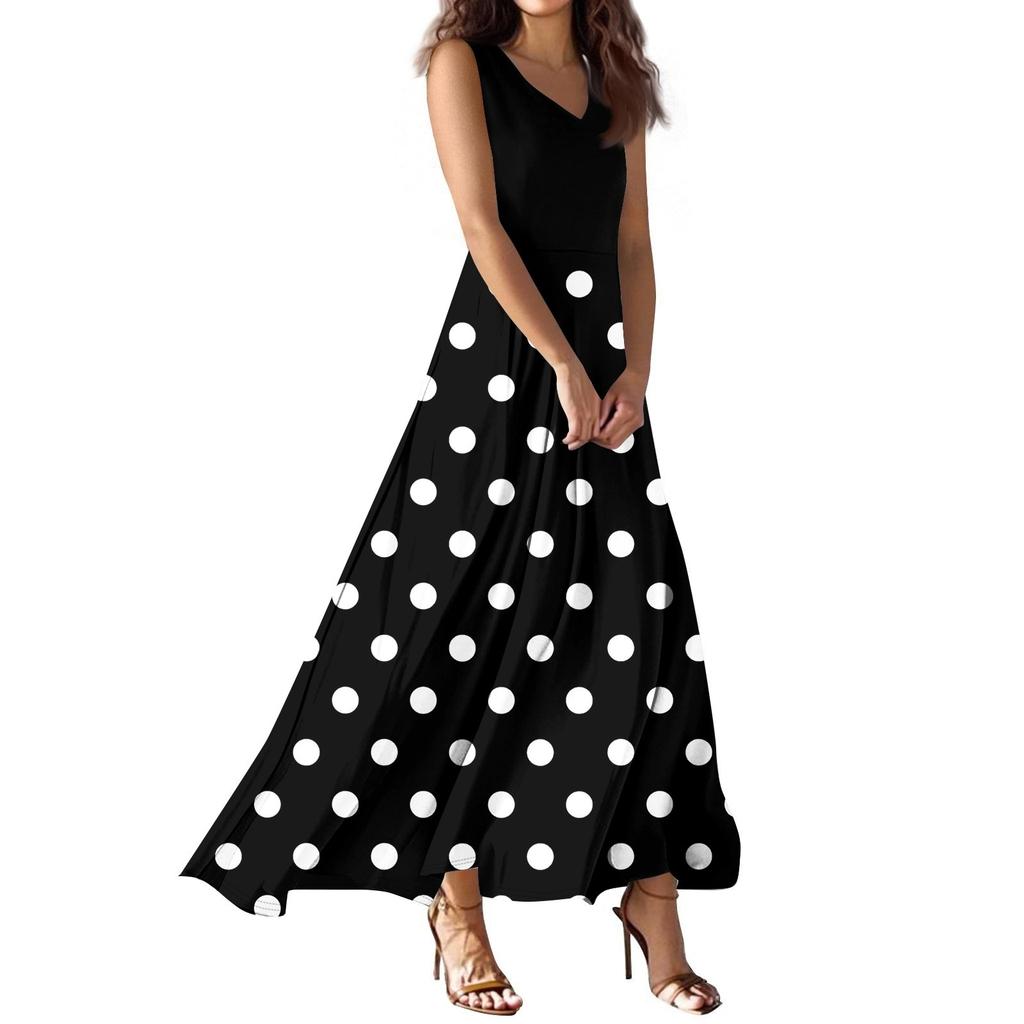 Kvinners Sommer Casual Mote Trykket Kjole V-hals Ermeløs Kjole