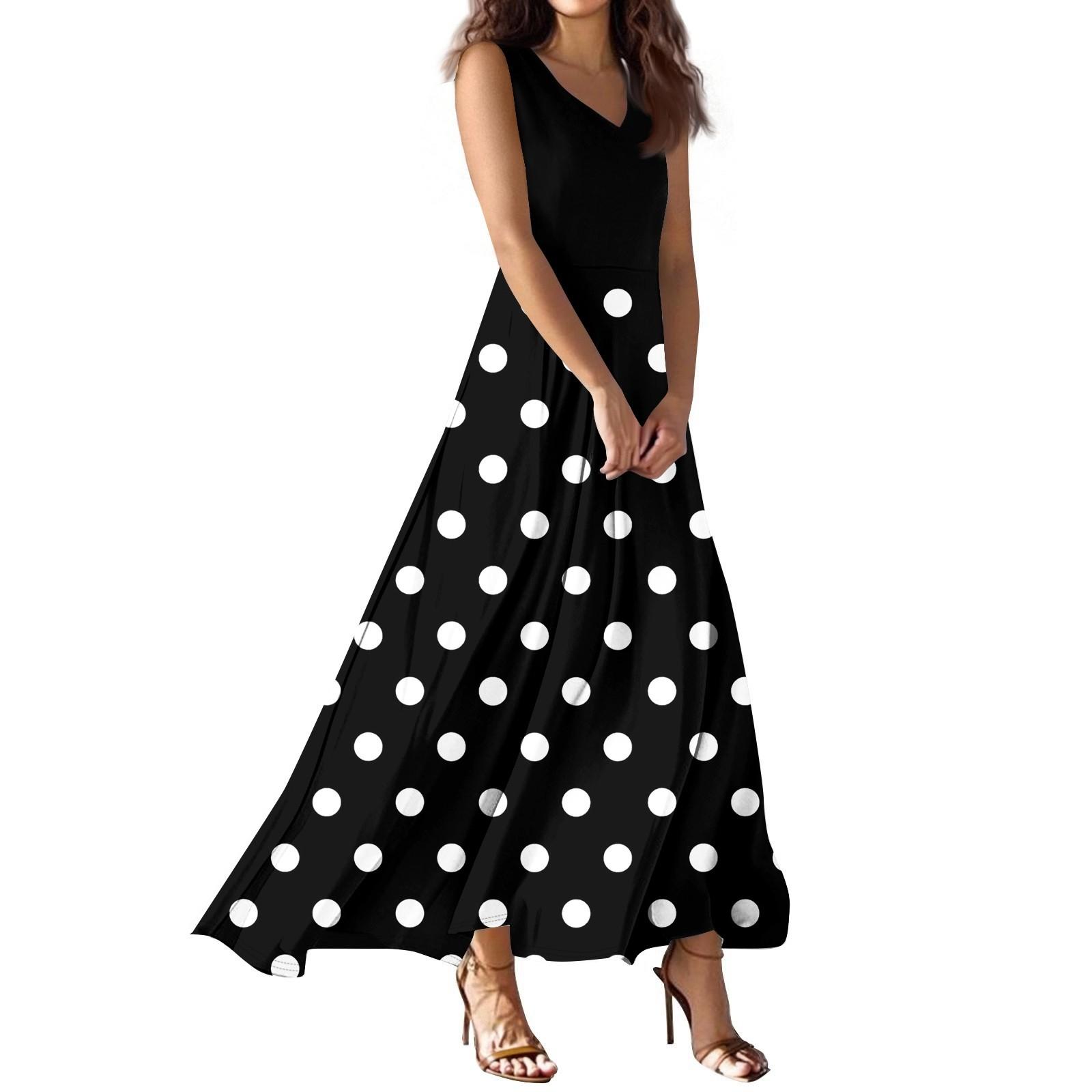 

Женское летнее повседневное модное платье с принтом, платье без рукавов с V-образным вырезом XL чёрный