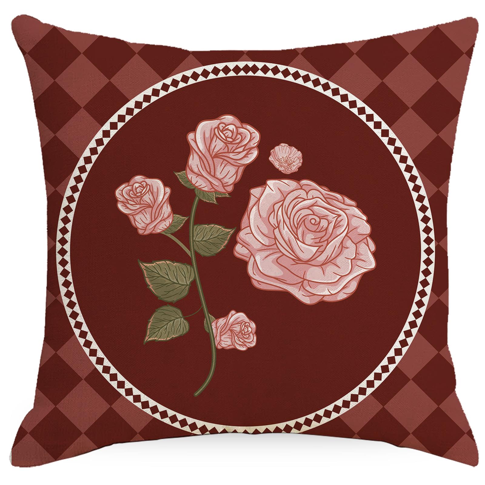 

Европейский стиль Ретро Красный Геометрический Плед Наволочка Роза Цветок Лен Принт Дом Диван Гостиная Наволочка 45 * 45Cm does not contain pillow core