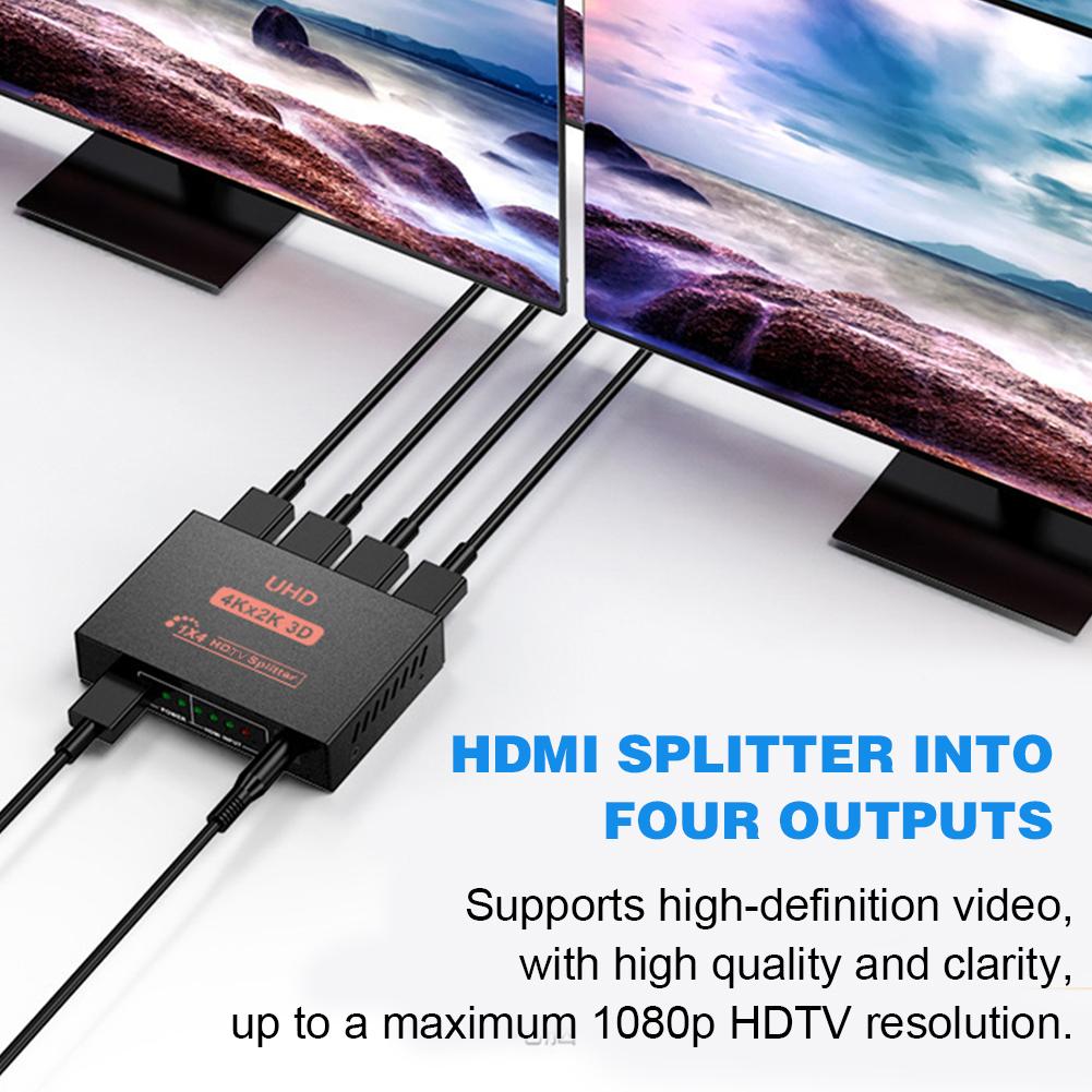 4K 30HZ HDMI-compatible Signal Distributor Amplifier Adapter 1 in 4 Out 1080P Dual Display Converter HDCP for HDTV DVD PS3 Xbox