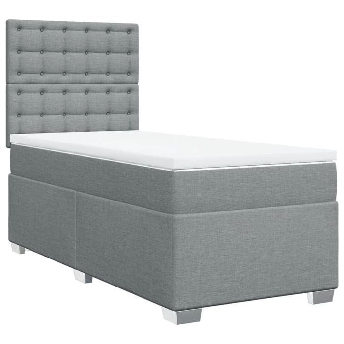 Exclusive House - Bed Slat Base with Mattress Light Grey 100x200cm Fabric
