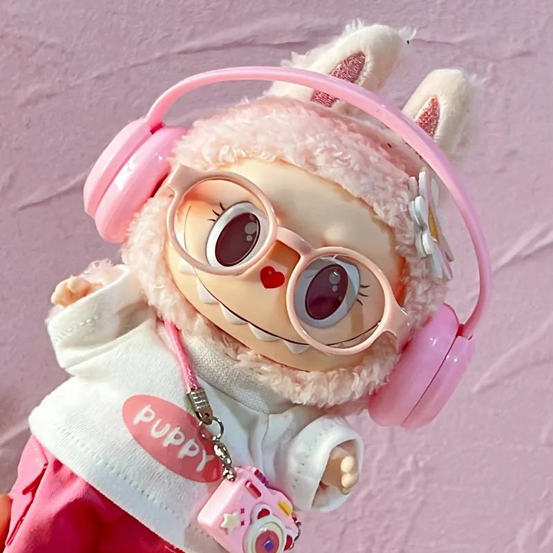For Labubu Clothes 1-3 Gen Doll Sitting Party Outfits PU T-Shirt Cargo Pants Glasses Crossbody Bag Dopamine Fashion Set