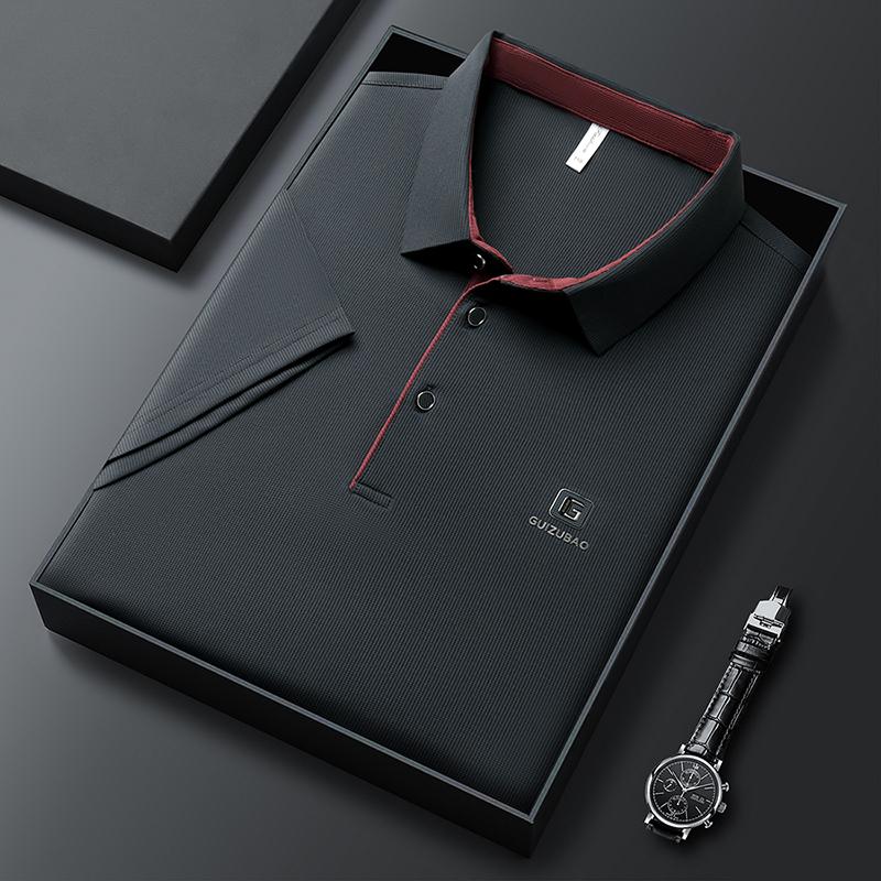 

solid color polo shirt men s business polo neck half sleeved top suitable for summer casual short sleeved men s T-shirt XL сірий колір