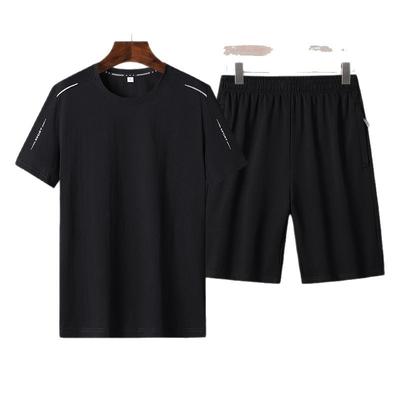Summer Short Sleeved Men's Casual Suit, Pure Cotton Breathable Running Plus Size Sportswear Two-piece Set