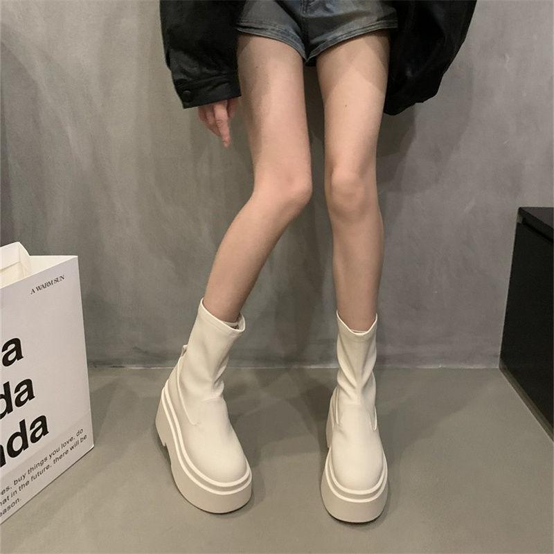 Small Height Increasing Platform Short Boots Women's Boots Muffin Bottom British Martin Boots Autumn and Winter French Skinny Boots Short Boots