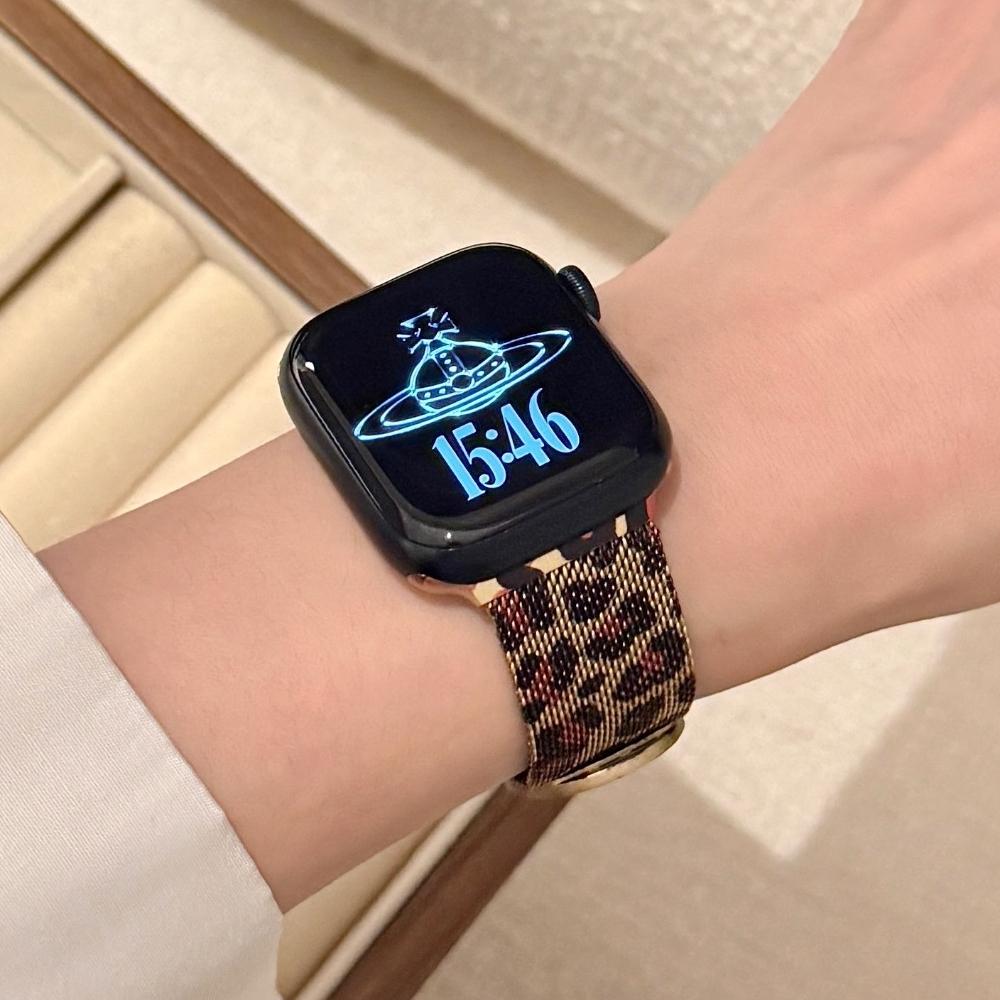 Milanese Loop strap For Apple watch band 46mm 45mm 44mm 40mm 41mm Leopard Print Magnetic bracelet for iWatch Series 11/10/9 8 7 6 SE3/Ultra 2 3 4 49mm