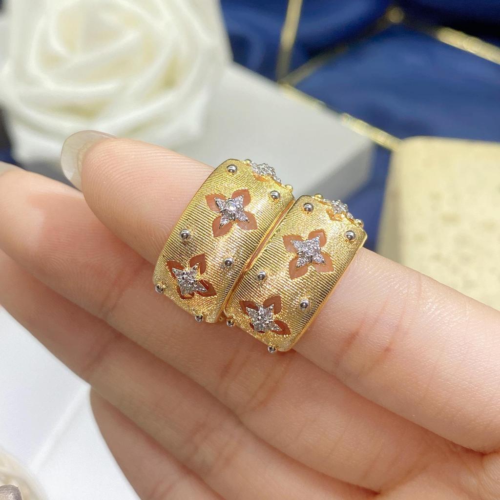 Italienischer handgefertigter zweifarbiger Gold-Buratti-Ring & echt vergoldete Ohrringe