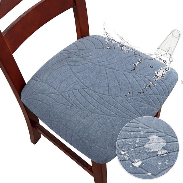 Jacquard Dining Chair Cover Stretch Waterproof Seat Covers Kitchen Room Leave Shape Cushion Slipcover Solid Color Banquet
