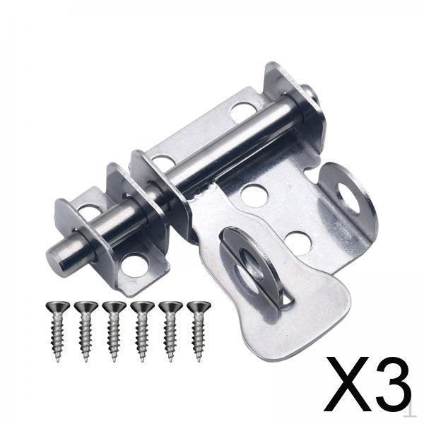 3x Sliding Bolt Gate Latch, Lock Bolt, Heavy Duty Stainless Steel Barrel Door Latches, with Padlock