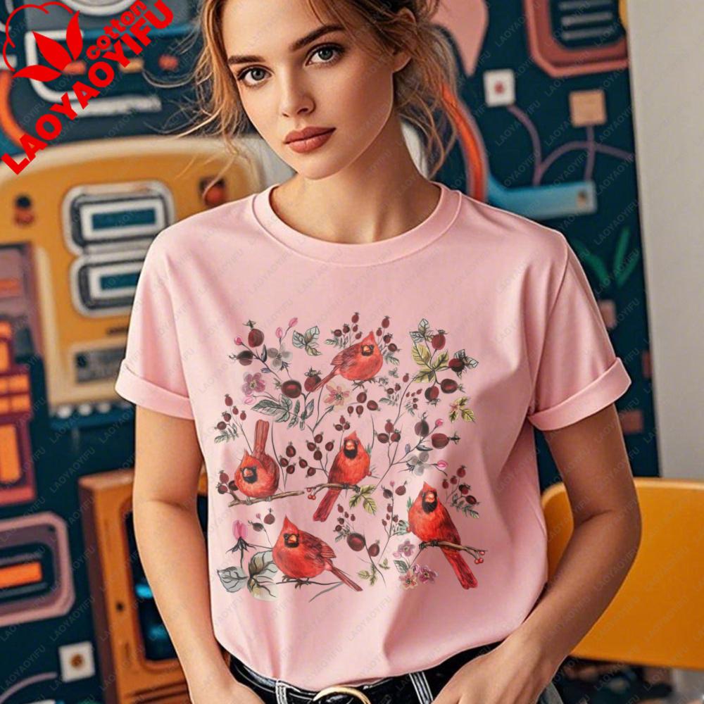 Vintage Cottagecore Wildflower Red Cardinal Shirt Goblincore Nature TShirt Bird Lover Gift Tee Cottage Core Wildflowers Shirts